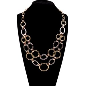Alfani Frontal Statement Necklace Tri-Tone 2 Row Links 16 +2"